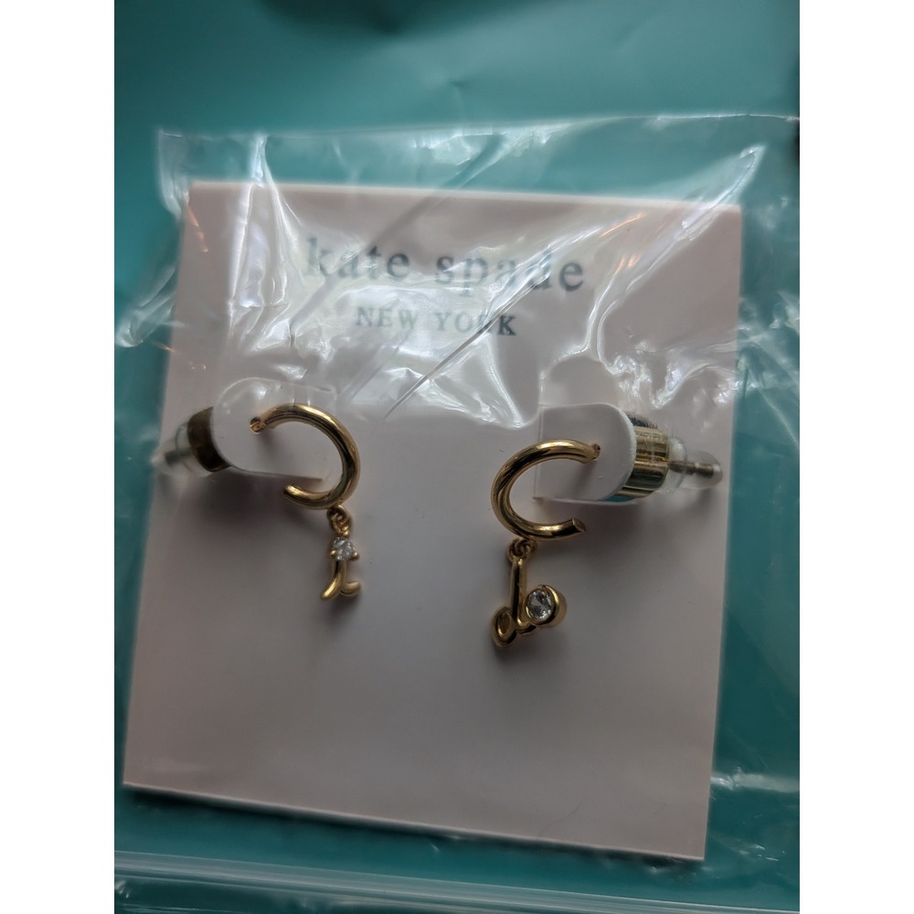 Kate Spade I DO Wedding Huggie Hoop Earrings Gold Clear WBR00447 NEW